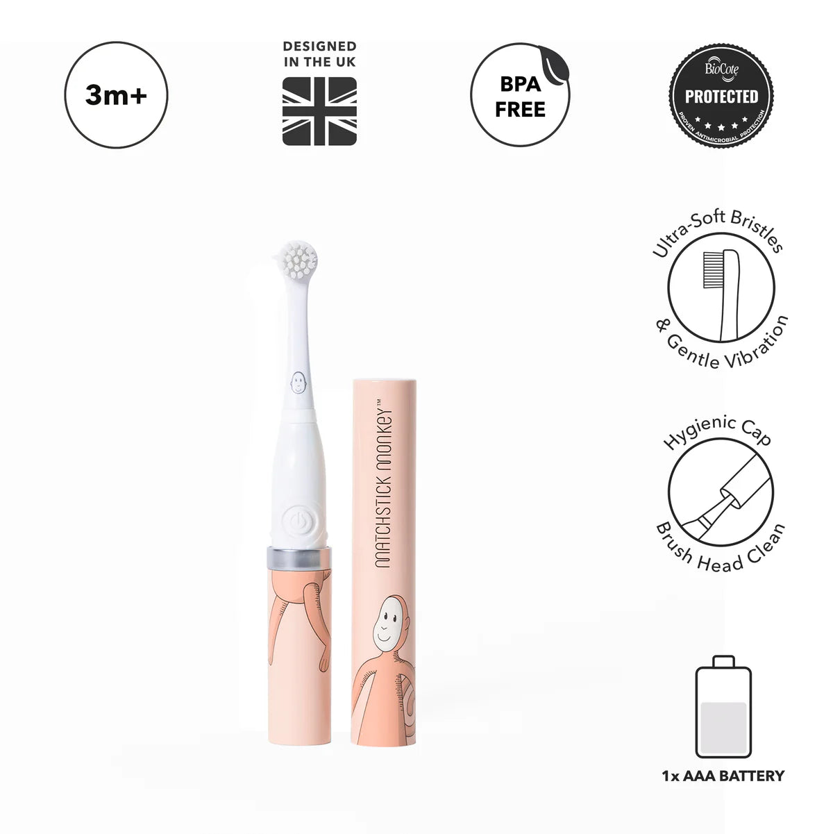 Matchstick Monkey Baby Electric Sonic  Toothbrush - Dusty Pink