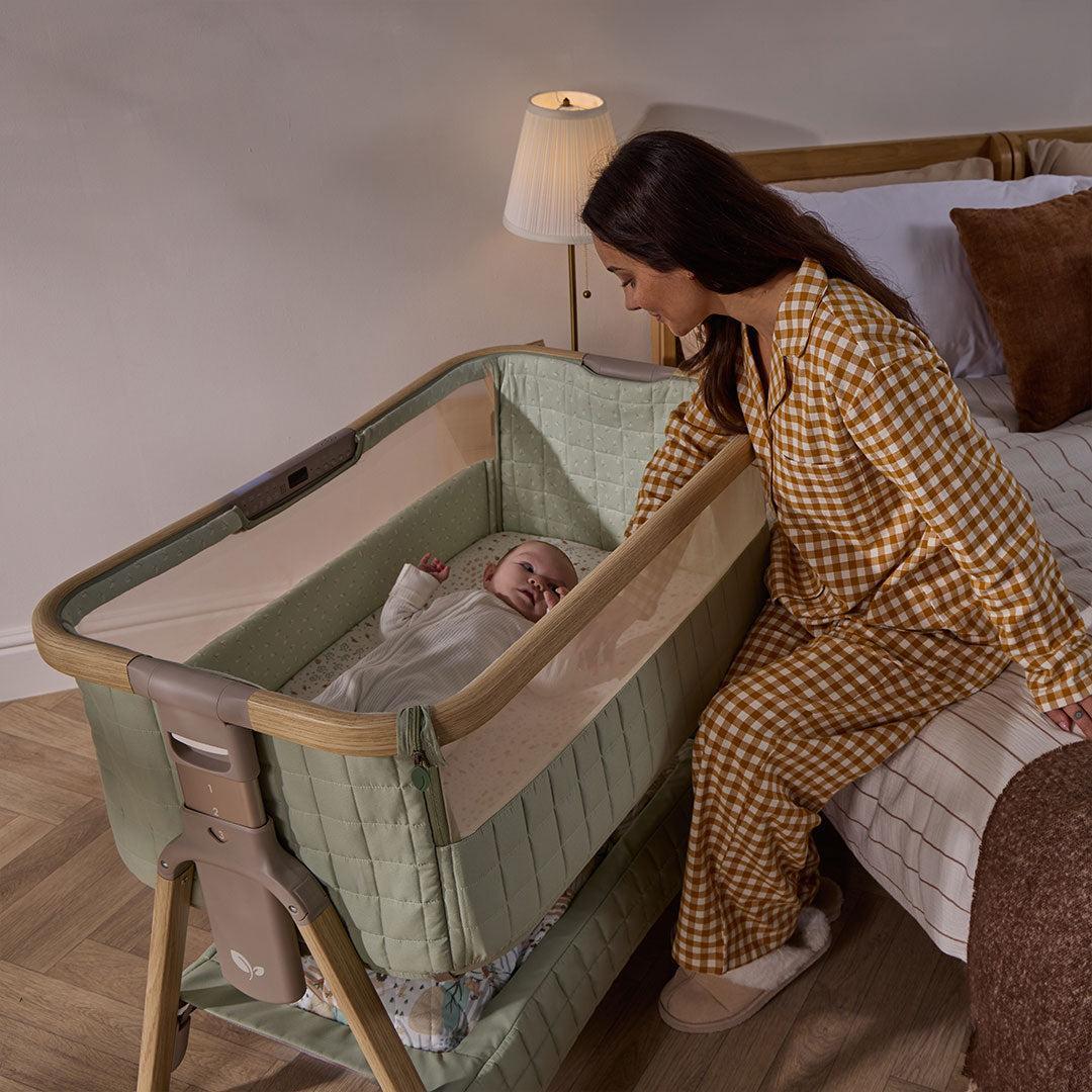 Tutti Bambini Cozee Sense Bedside Crib - Drifted Oak/Eucalyptus