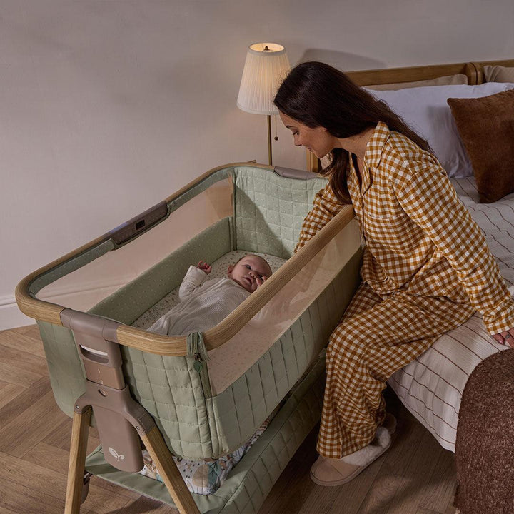 Tutti Bambini Cozee Sense Bedside Crib - Drifted Oak/Eucalyptus