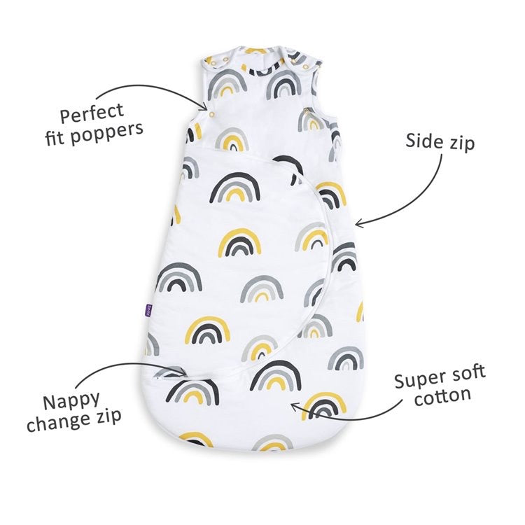 SnuzPouch Sleeping Bag 0-6m 2.5 Tog – Mustard Rainbow