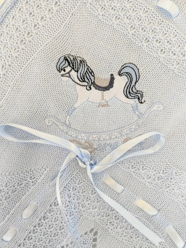 Beau Kid Rocking Horse Knitted Baby Blanket - Blue