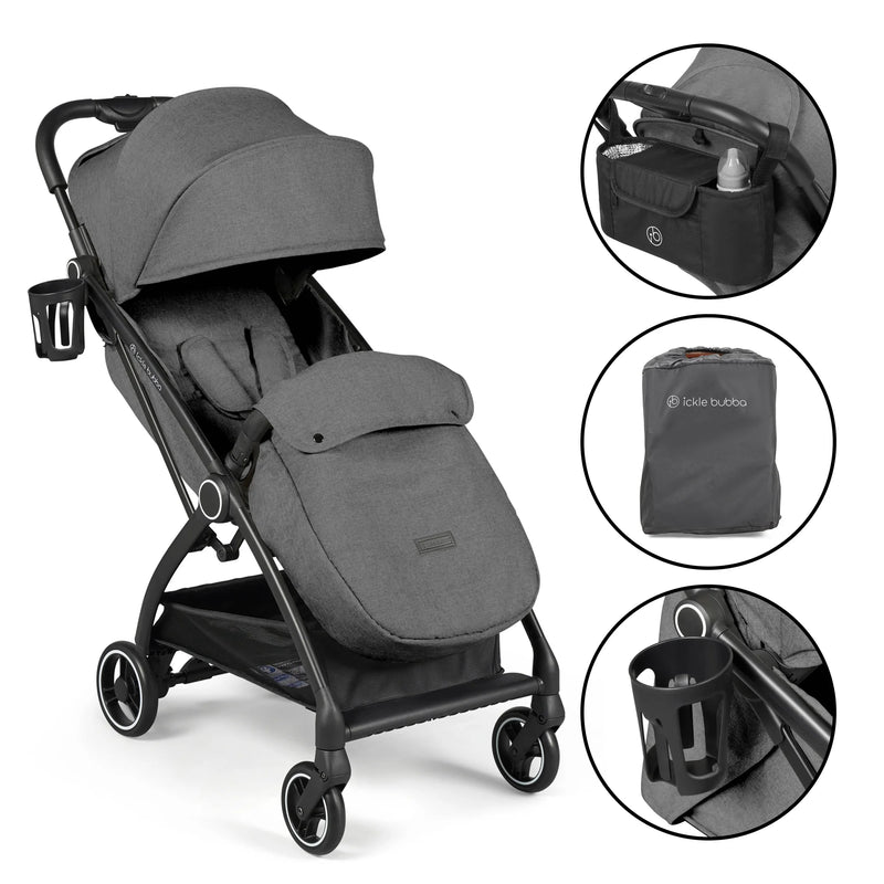 Ickle Bubba Aries Auto Fold Compact Stroller - Graphite Grey