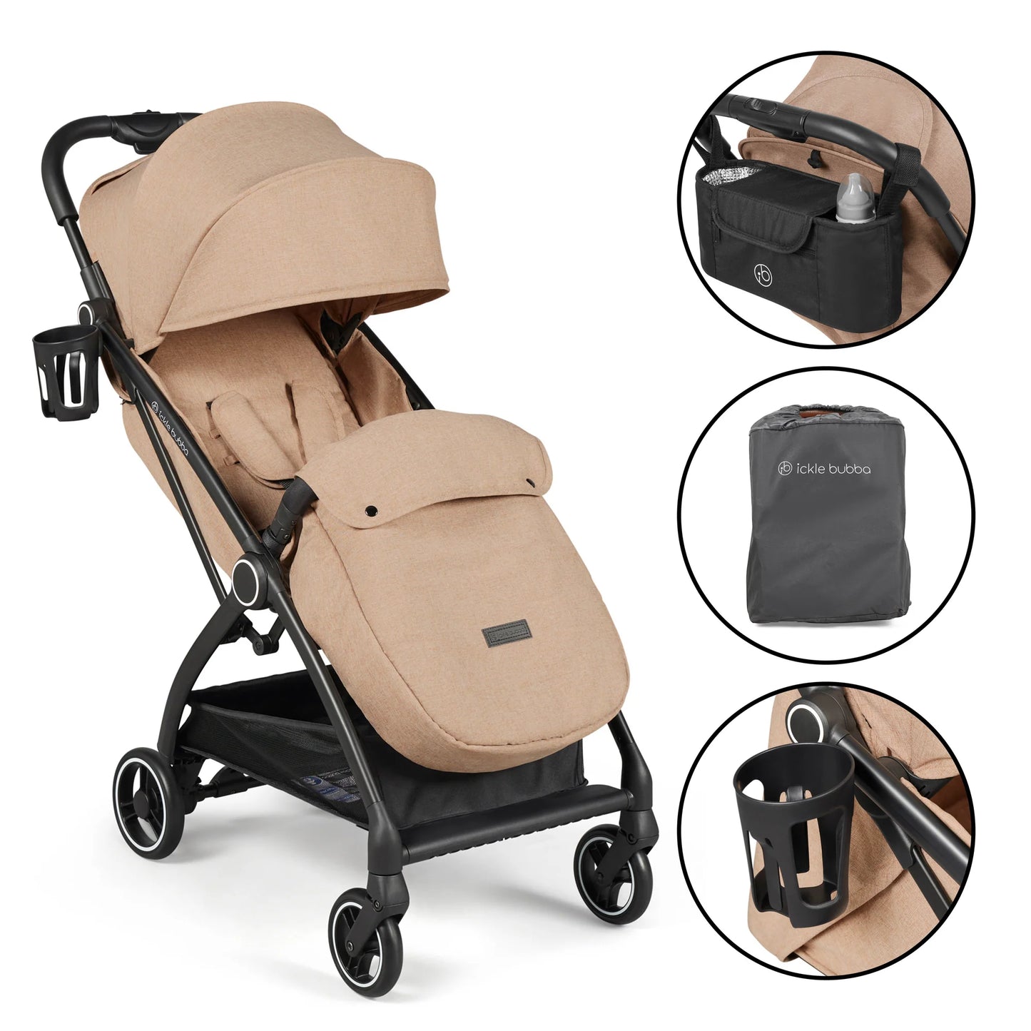 Ickle Bubba Aries Auto Fold Compact Stroller - Biscuit