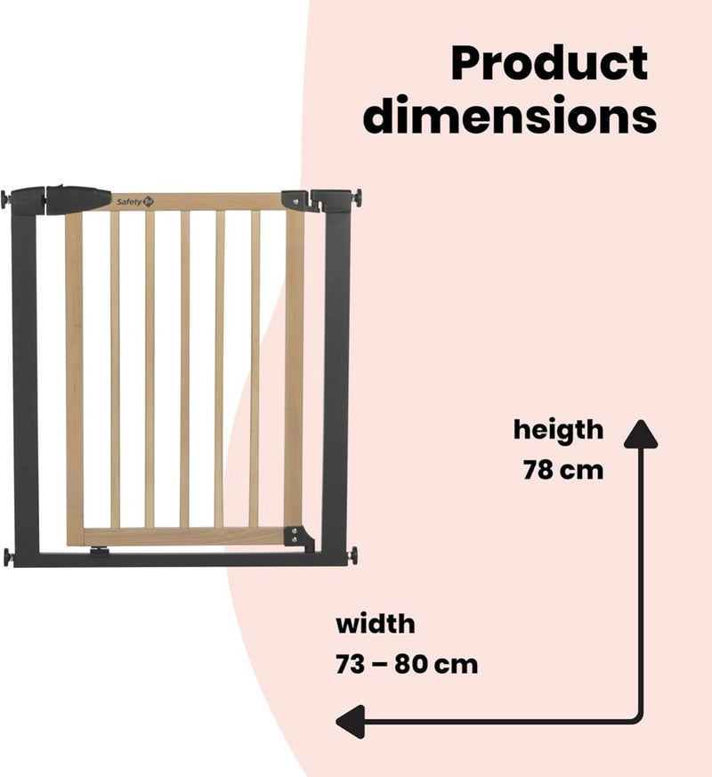 Safety 1st Simply Close Wood & Metal Pressure Fit Stair Gate - Natural