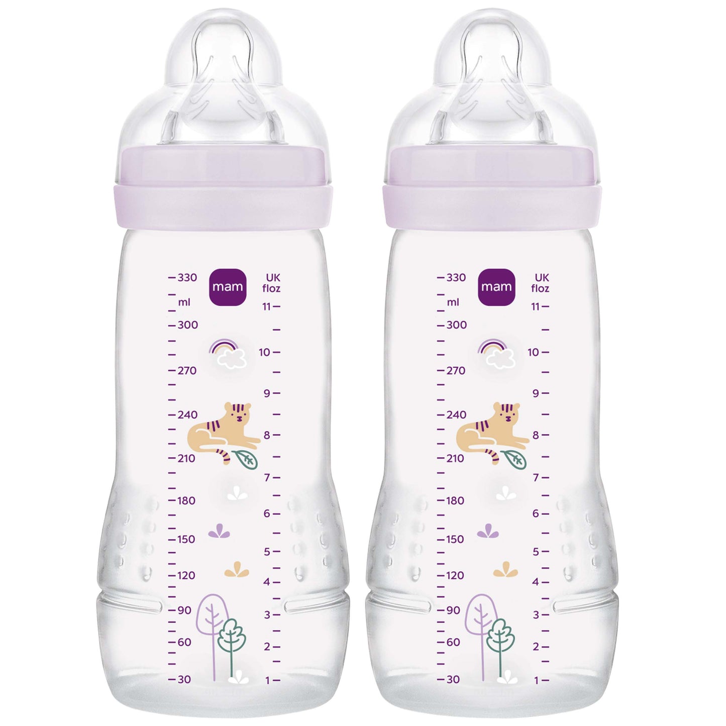 MAM Bottle Easy Active 330Ml Twin Pack - Clear Lilac