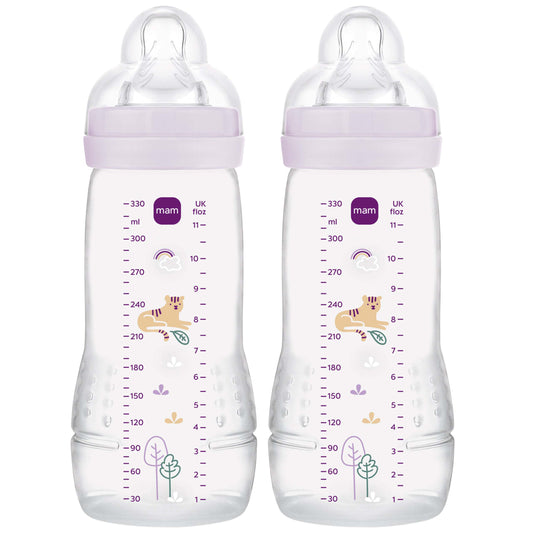 MAM Bottle Easy Active 330Ml Twin Pack - Clear Lilac