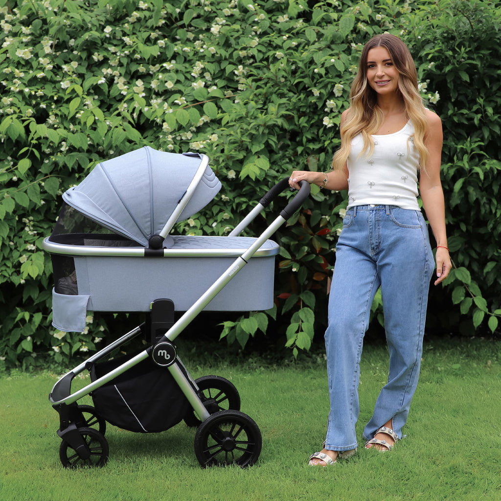 My Babiie MB450i 3in1 Travel System with Rotating Car Seat + Base - Steel Blue