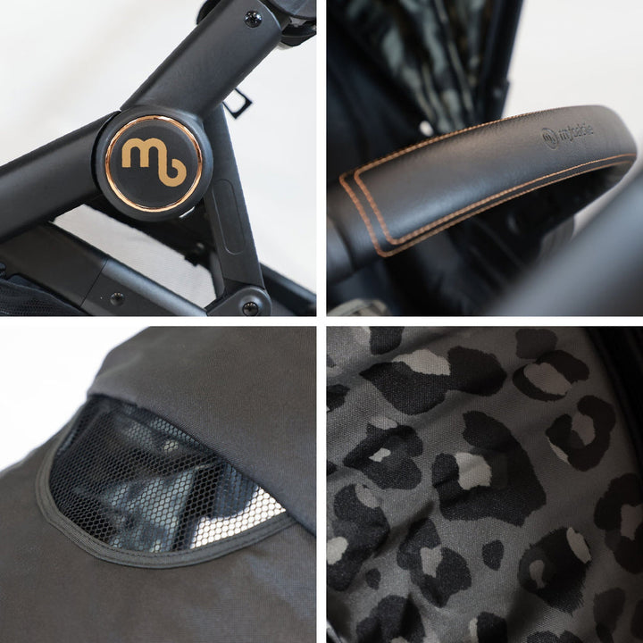 My Babiie MB33 Tandem Pushchair with 2 Infant Carriers & 2 Bases - Black Leopard