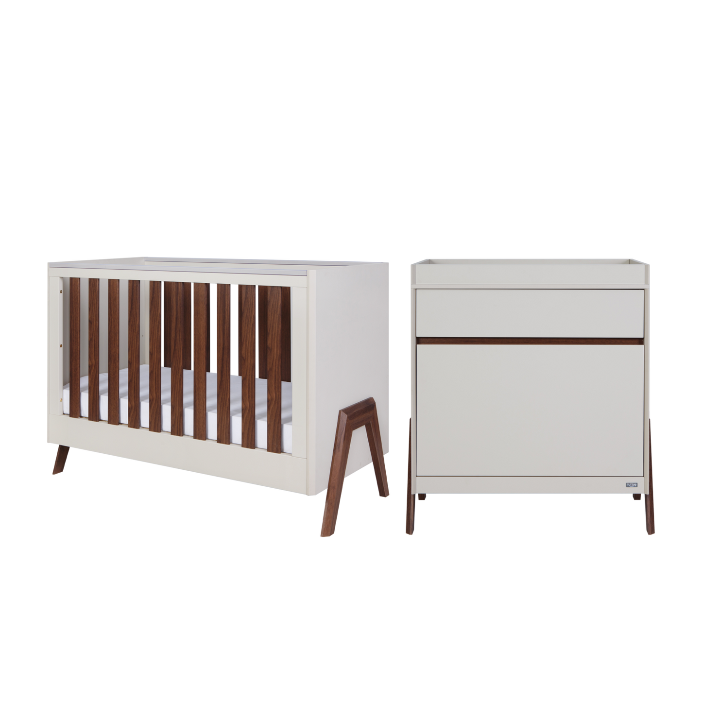 Tutti Bambini Fuori Mini 2 Piece Nursery Furniture Set – Warm Walnut/White Sand COLLECTION OR LOCAL DELIVERY ONLY