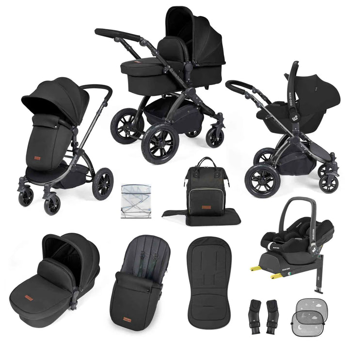 Stomp Luxe 12 Piece Travel System with Maxi-Cosi CabrioFix i-Size Car Seat & Isofix Base - Midnight/Black