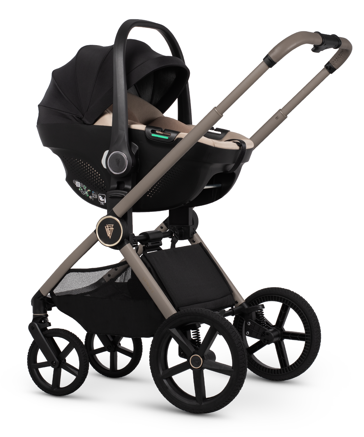 Venicci Upline3 Travel System Inc Tiago Car Seat & 360 Base 16 Piece Ultimate Bundle - Pebble