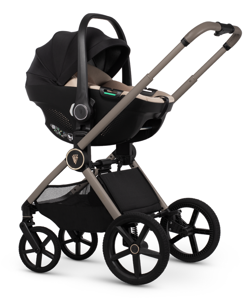 Venicci Upline3 Travel System Inc Tiago Car Seat & 360 Base 16 Piece Ultimate Bundle - Pebble