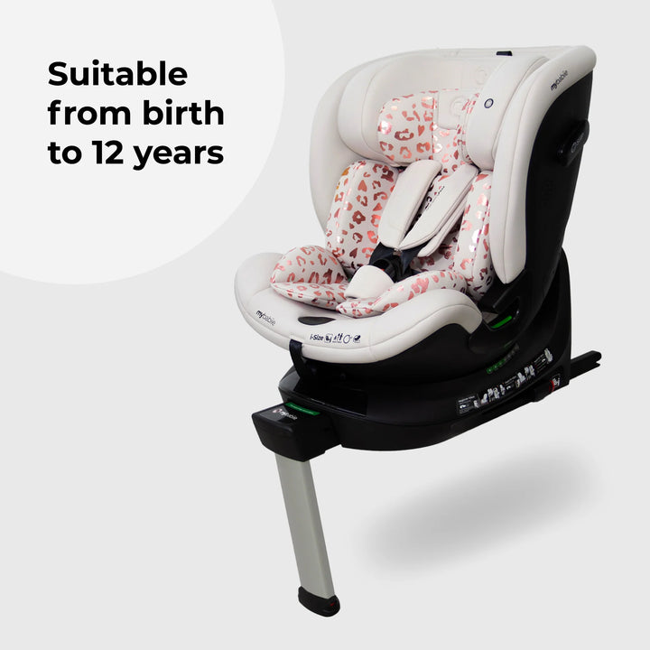 My Babiie MBCS400 Spin R129 Car Seat with Support Leg - Pink Leopard