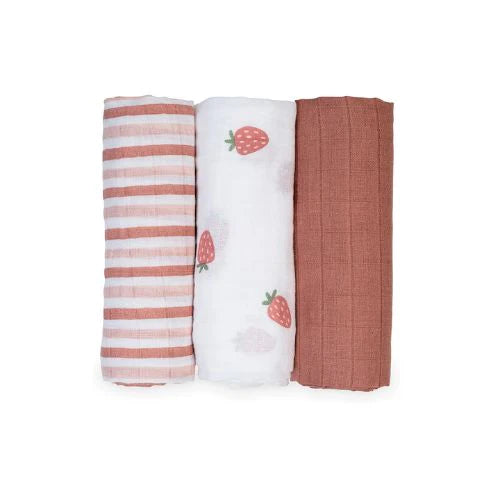 Lulujo 3 Pack Mini Muslin Cloths - Strawberries