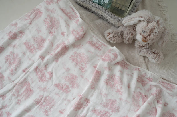 The Gilded Bird Spring Toile Pink Bamboo Baby Blanket