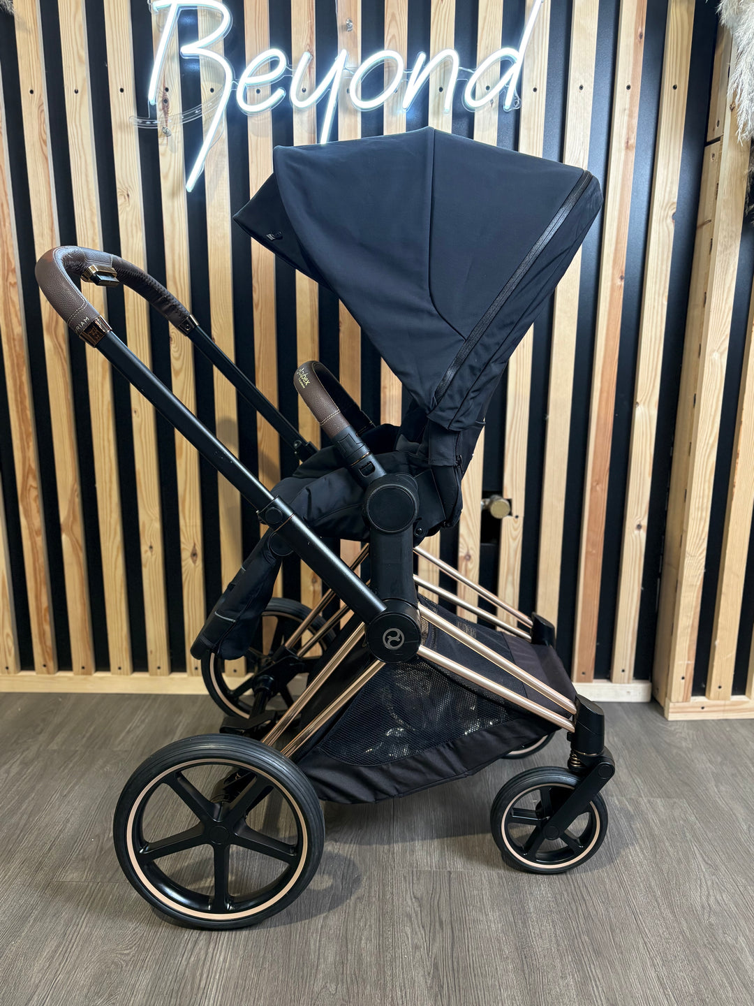 PRE LOVED Cybex Priam Pushchair inc. Cloud T Car Seat - Sepia Black on Rose Gold