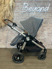 PRE LOVED Mamas And Papas Ocarro Moon Tweed Pushchair Travel System – Navy Blue Parquet