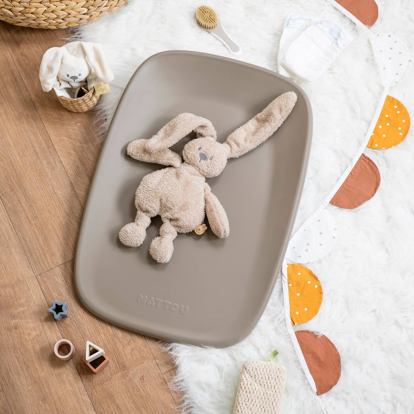 Nattou Dropy Nappy Bin and Changing Pad - Taupe