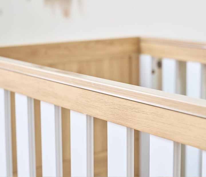 Tutti Bambini Riley Mini Cot Bed with Drawer - Maple Oak & White