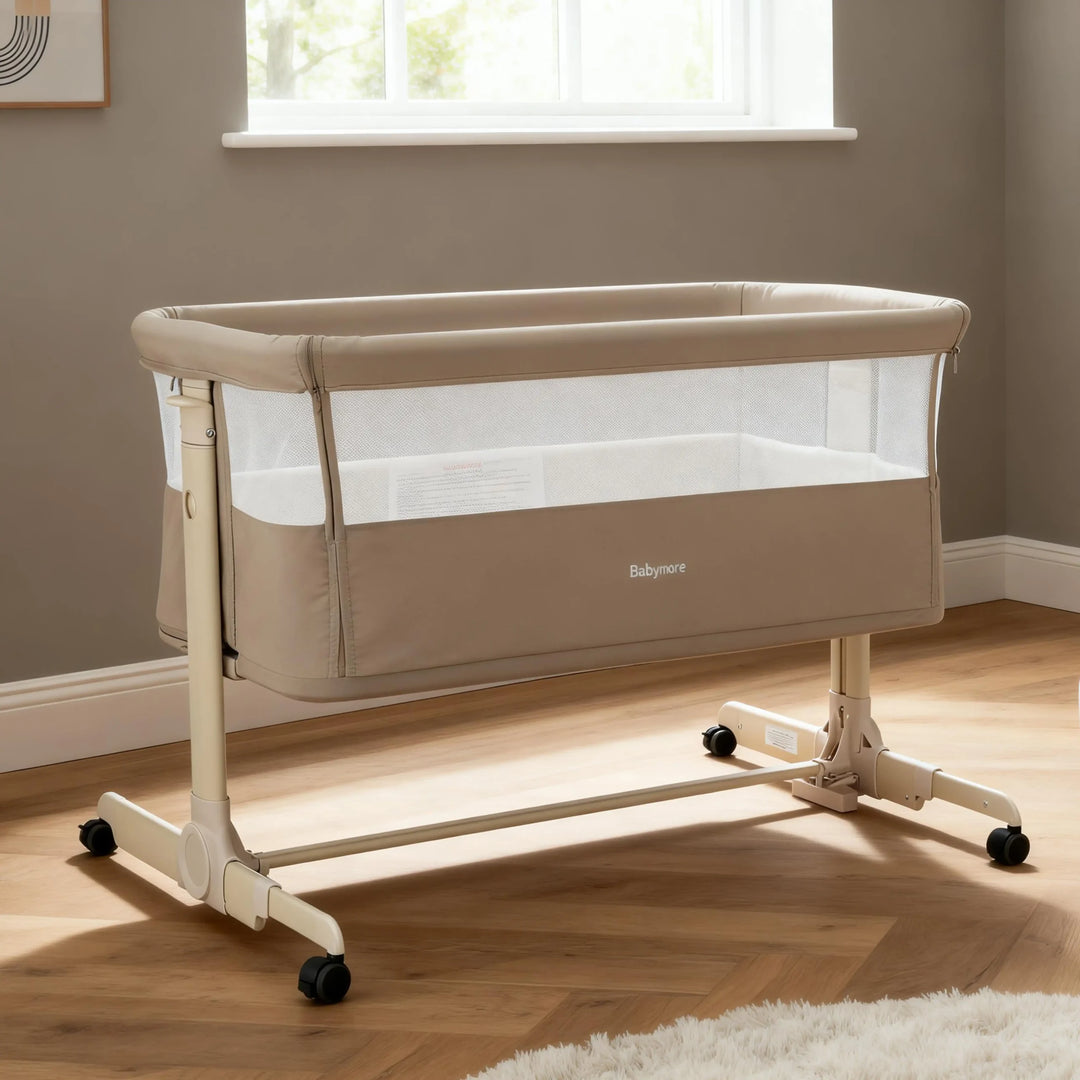 Babymore Neera Bedside Crib – Khaki