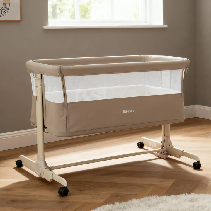 Babymore Neera Bedside Crib – Khaki