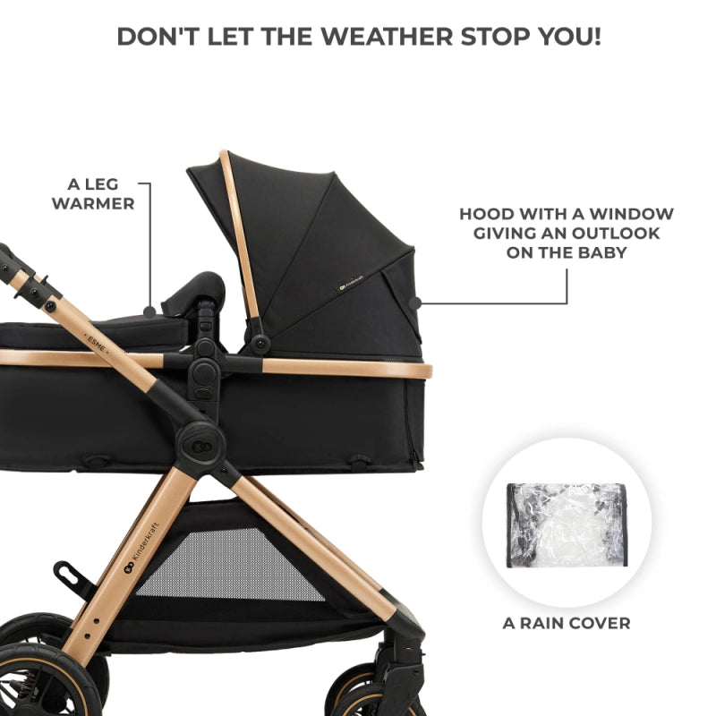 Kinderkraft Esme Pro 3in1 Travel System With Mink Pro2 Car Seat - Pure Black