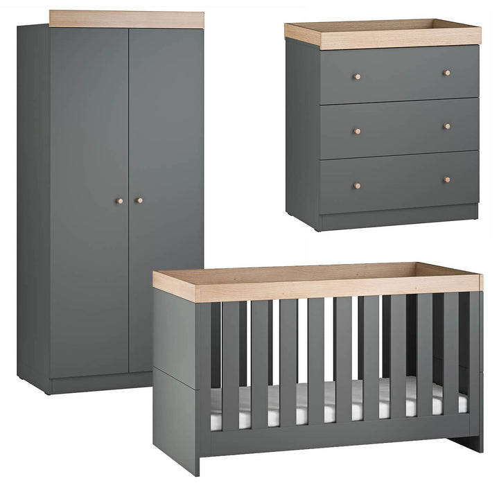 Little Acorns Burlington 3-Piece Room Set - Anthracite Grey/Oak