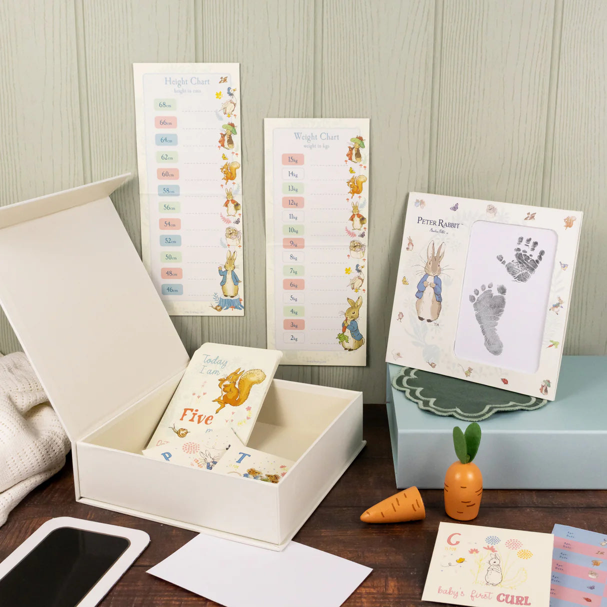 Peter Rabbit Baby Gift Box - Keepsake Frame, Milestone Cards & Handprint Kit