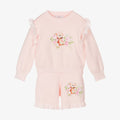 Beau Kid Girls Pink 2 Piece Knitted Teddy Bear Short Set