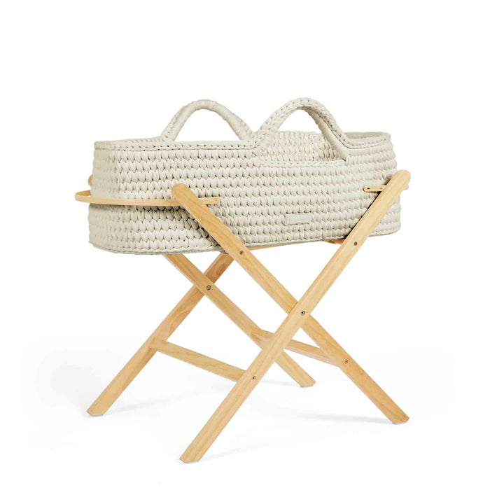 Ickle Bubba Nova Crochet Moses Basket + Pine Stand - Cloud