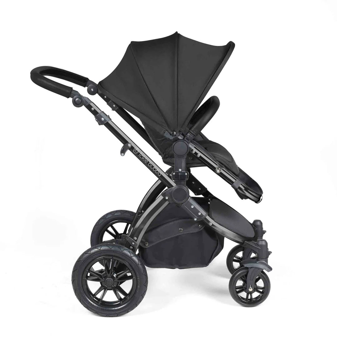 Ickle Bubba Stomp Luxe All-in-One i-Size Travel System with 360 Isofix Base (Nimbus) + Bubba&Me Bedside Crib – 14-Piece Bundle
