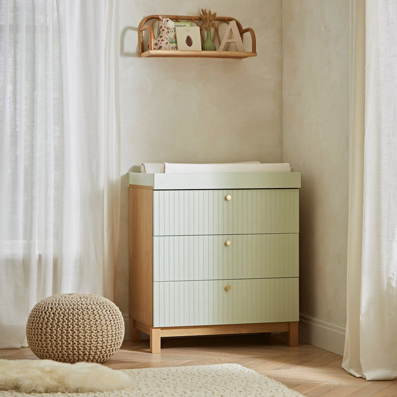 EX DISPLAY CuddleCo Remi 3 Piece Nursery Furniture Set - Oak & Green (LOCAL DELIVERY OR COLLECTION)