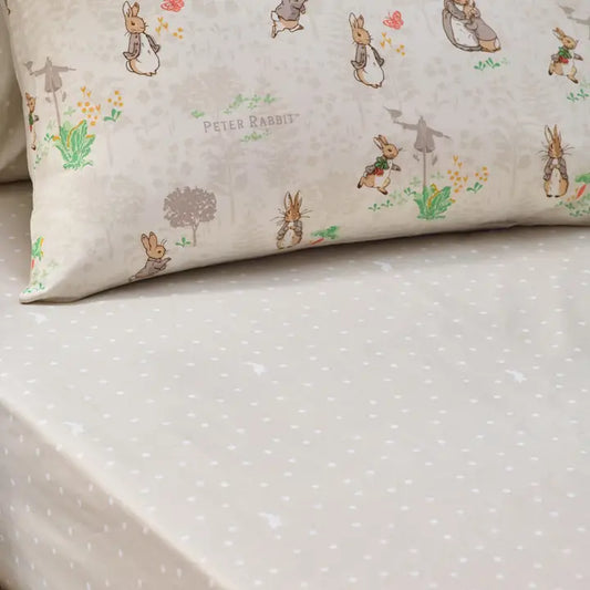 Classic Peter Rabbit 100% Cotton Fitted Cot Bed Sheet 140 x 70cm - Natural