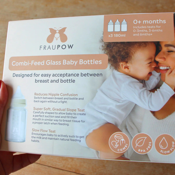 Fraupow Combi-Feed Glass Baby Bottles (Pack of 3)