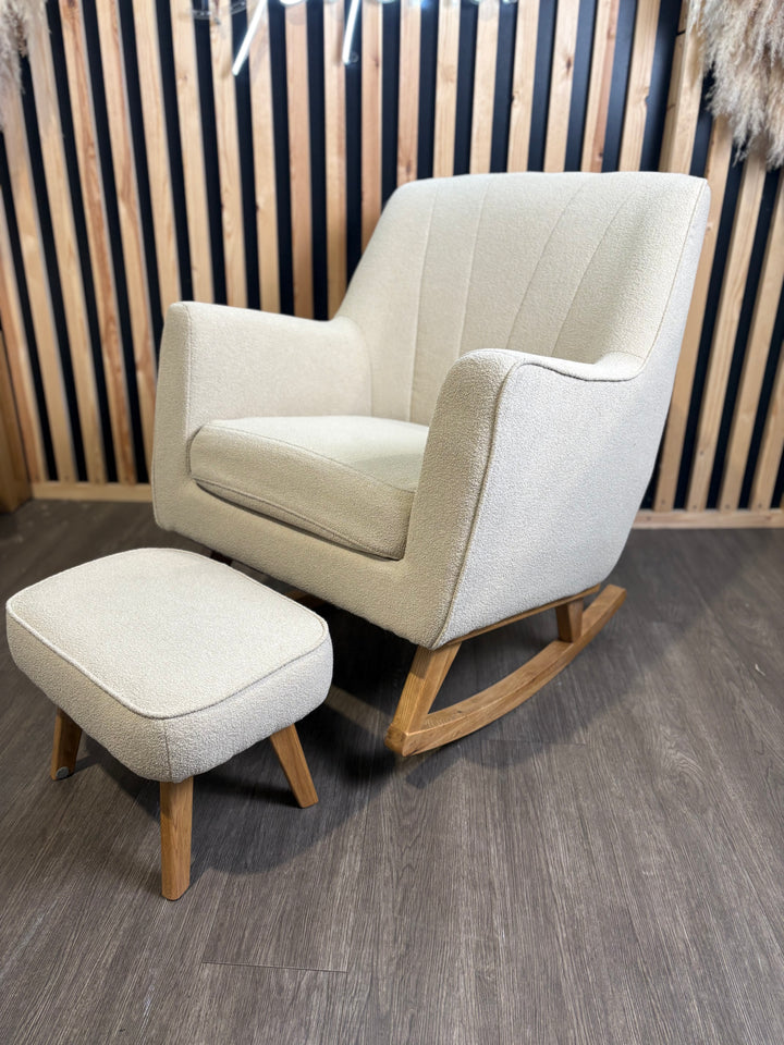 EX DISPLAY Claire de Lune Bouclé Rocking Chair & Footstool