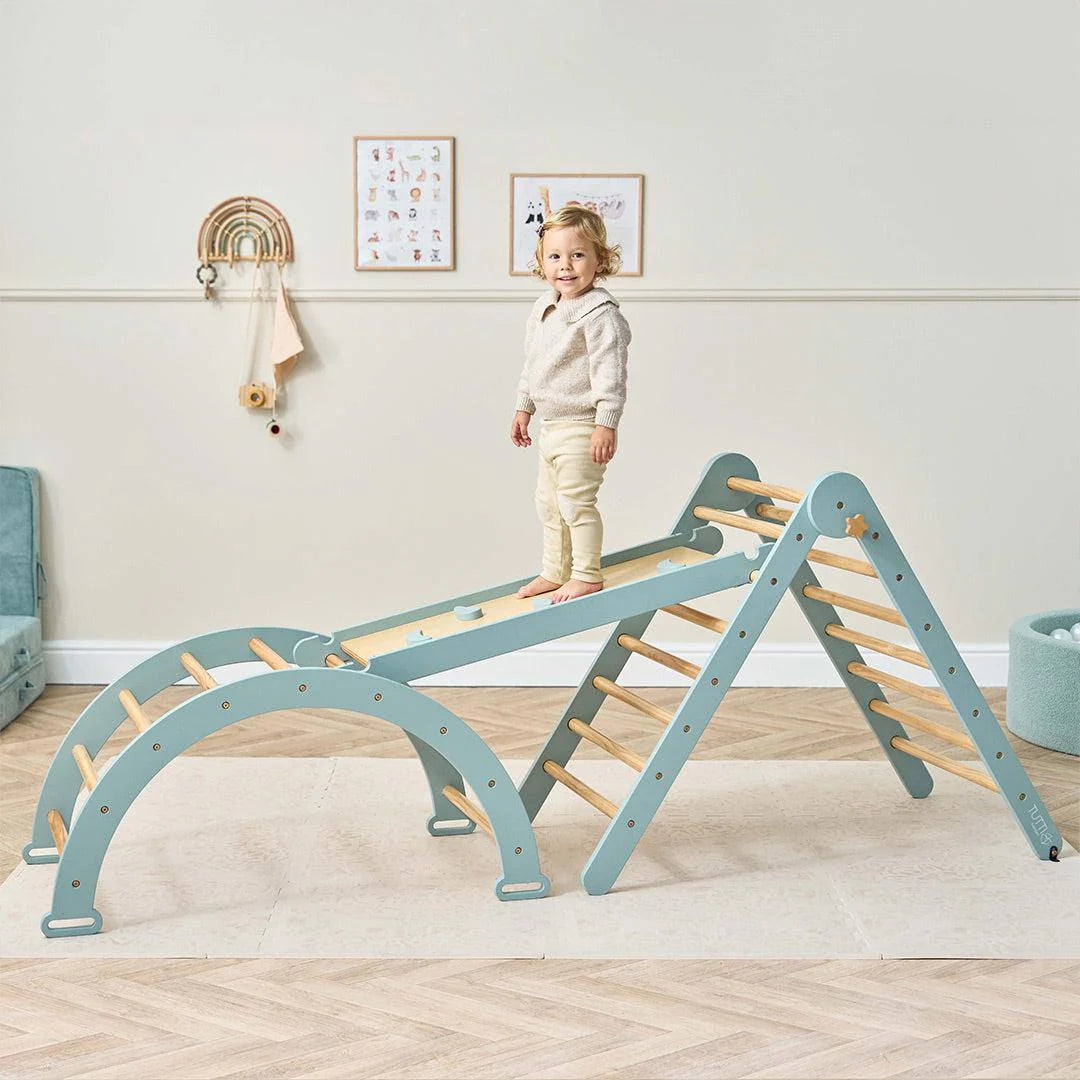 Tutti Bambini Scala Montessori 3 In 1 Pikler Climbing Frame With Climbing Wall - Ocean Stone