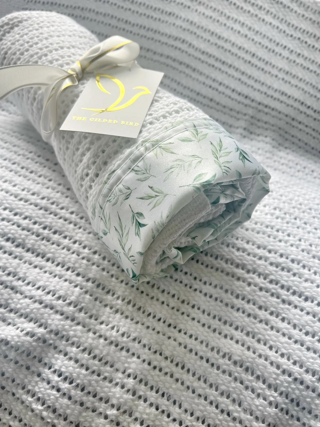 The Gilded Bird Cellular Blanket - Linen Leaves