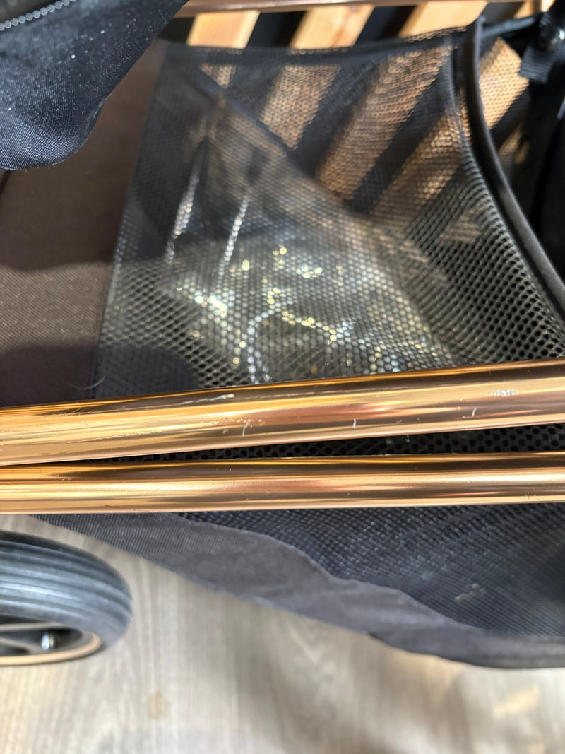 PRE LOVED Cybex Priam 3in1 Travel System + EX DISPLAY COT LUX - Sepia Black on Rose Gold
