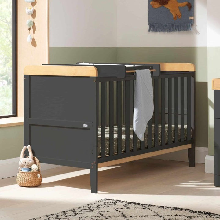 Tutti Bambini Rio Cot Bed, Changer and Mattress – Slate Grey/Oak