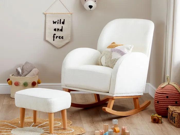 Babymore Freya Nursing Chair with Stool - Off White Bouclé