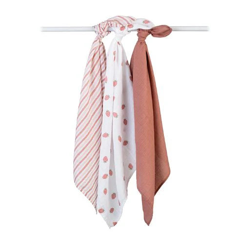Lulujo 3 Pack Mini Muslin Cloths - Strawberries