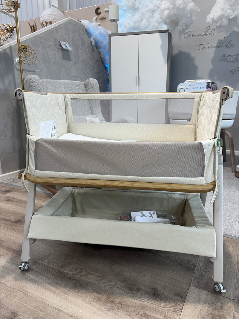 EX DISPLAY Tutti Bambini CoZee Air 2 Bedside Crib - Toasted Oak/Sand