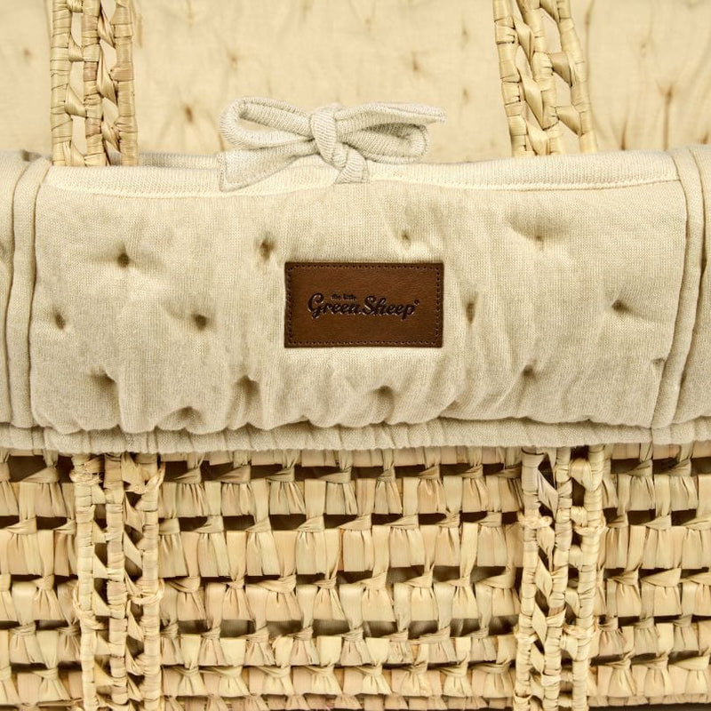 The Little Green Sheep Organic Dimple Quilted Moses Basket, Mattress & Walnut Rocking Stand - Linen