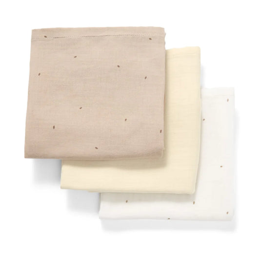 The Little Green Sheep Patterned Cotton Muslins - Pack of 3 - Truffle