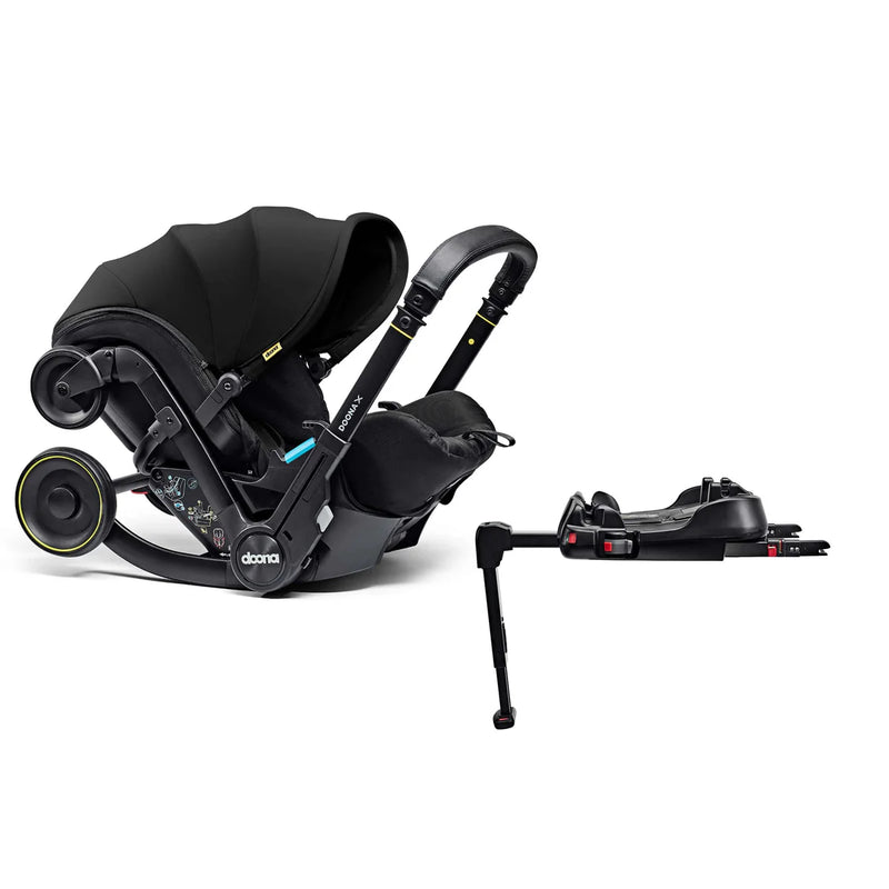 Doona X Recline Car Seat & Stroller with Isofix Base & Rain Cover Bundle - Nitro Black + FREE Essentials Bag Worth £54.99!