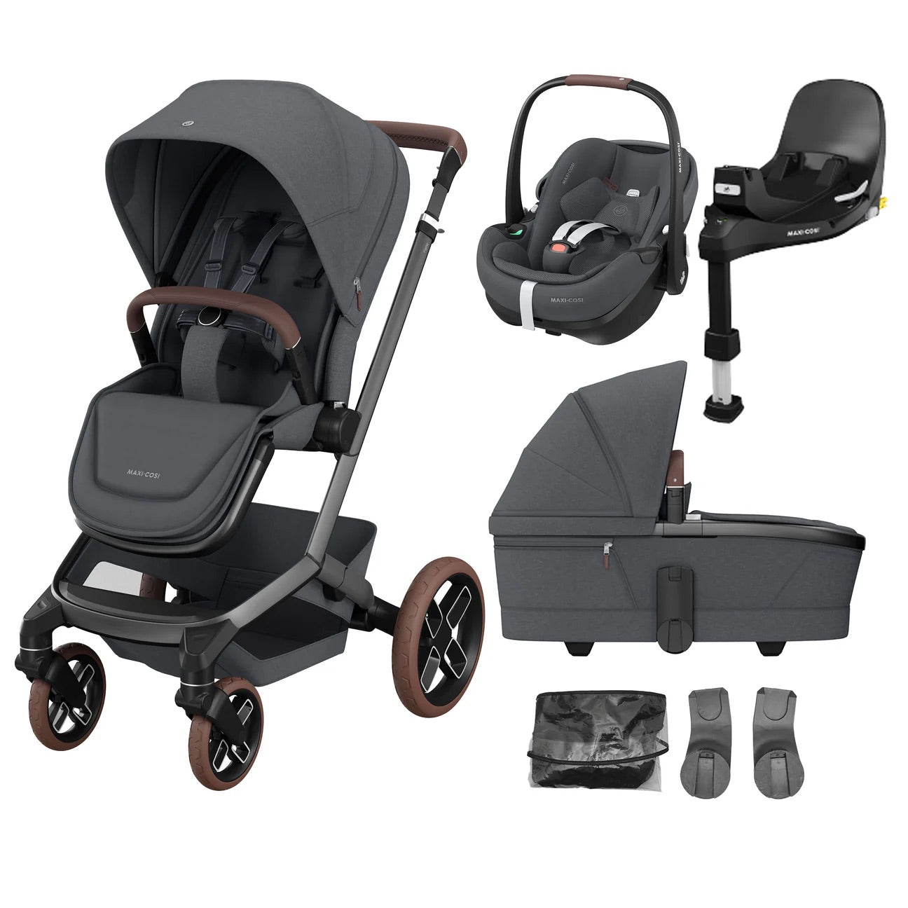 Maxi-Cosi Fame 6 Piece Travel System Bundle - Twillic Graphite/Brown