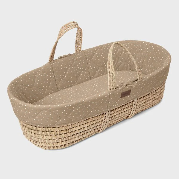 The Little Green Sheep Natural Quilted Rice Moses Basket + Natural Rocking Stand - Truffle