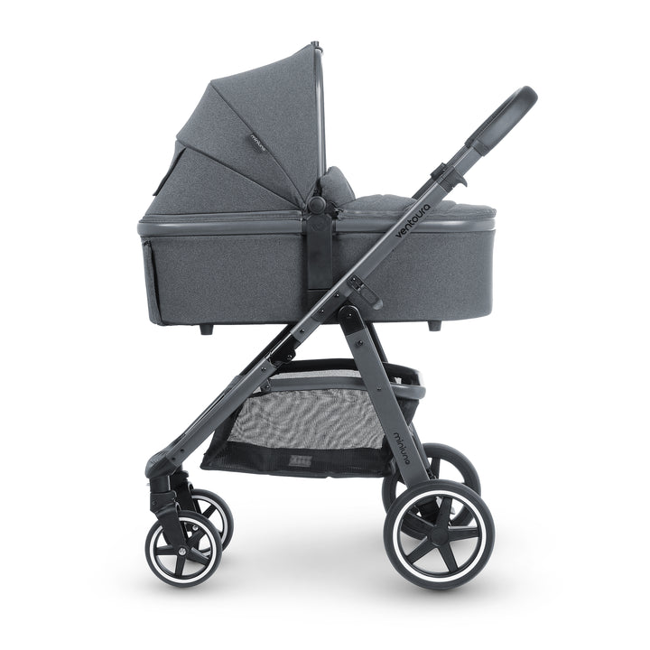 Miniuno VenToura Travel System, Isofix Base, Yumo MultiPlus Highchair & StayClose Bedside Crib - Anthracite