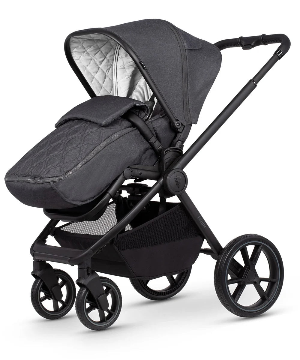 Venicci Tinum Edge, Cabriofix Isize + Isofix Base, Oyster Wiggle Crib + Kinderkraft Lumi2 Swing Bundle - Charcoal Dark Grey