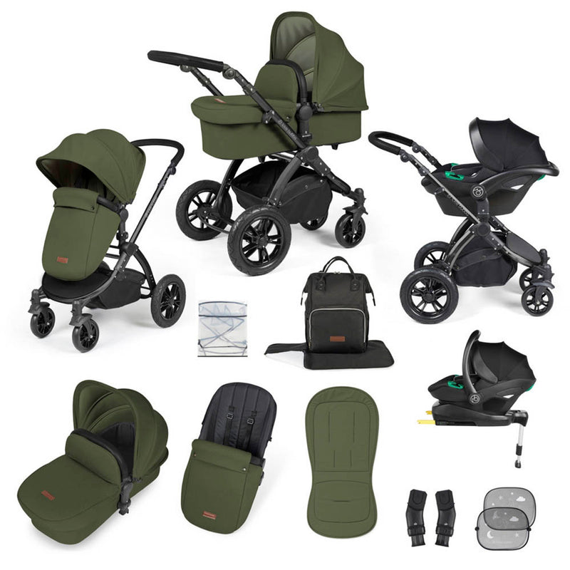 Ickle Bubba Stomp Luxe 12 Piece Cirrus Travel System + Isofix Base - Woodland/Black/Black
